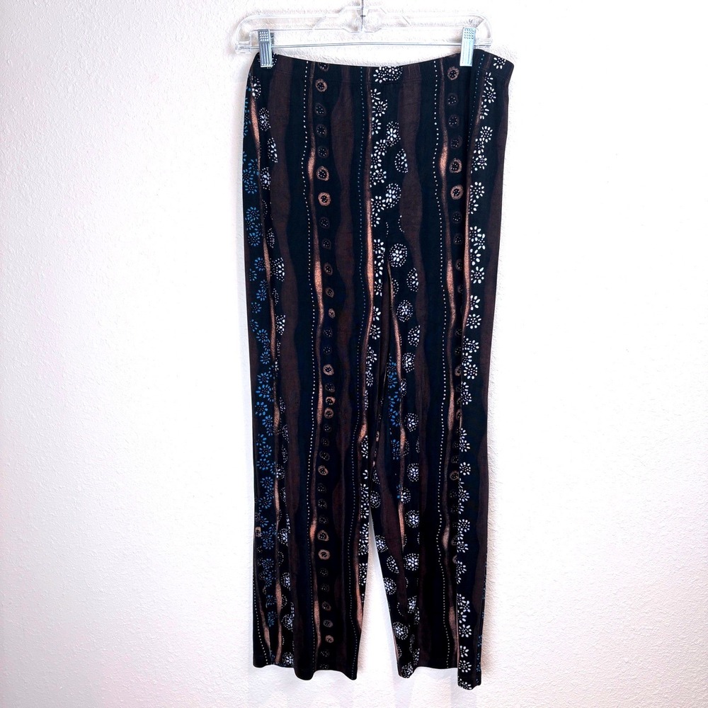 Chico's Womens XL US 16 Travelers Pants Black Brown Geometric Boho Wide Leg